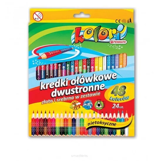 Kredki Ołówkowe Trójkątne Dwustronne 24 sztuk= 48 kolory smartkleks.pl