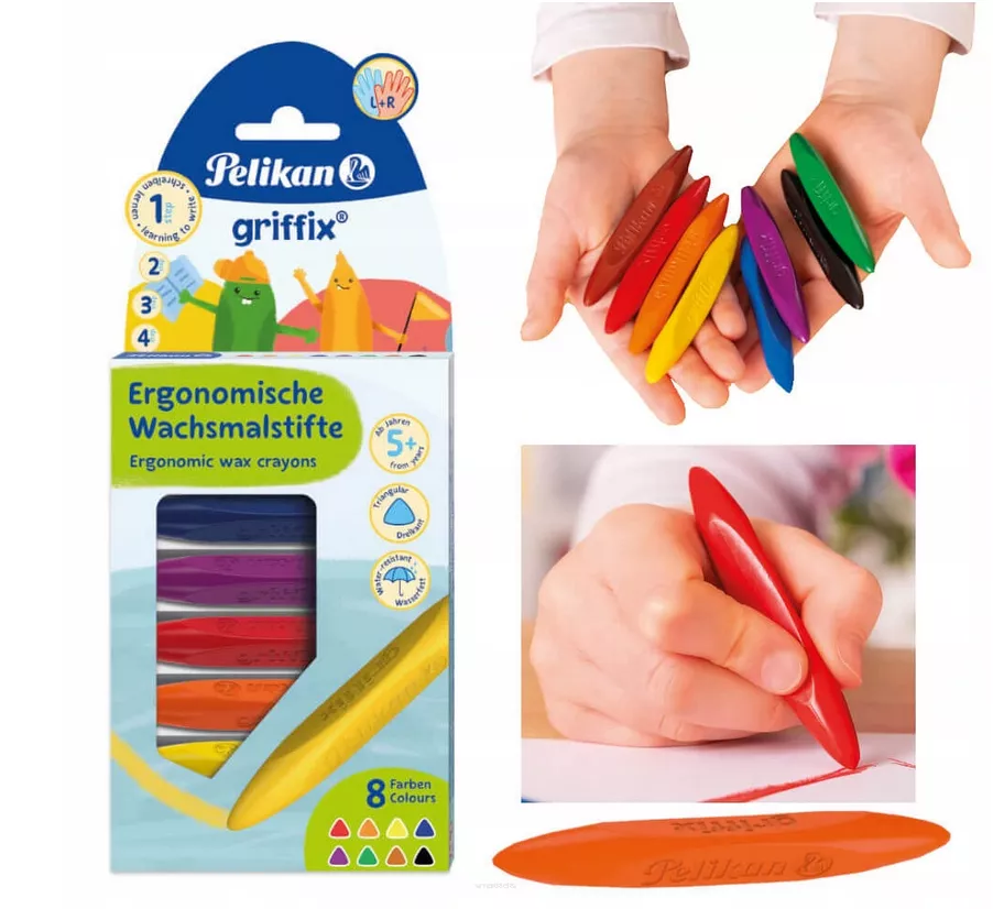 Kredki Świecowe Trójkątne Pelikan Gryffix L+R