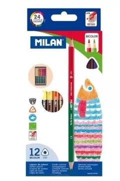 Kredki Ołówkowe Trójkątne Dwustronne 12szt w 24 Kolorach Milan  SmartKleks.pl