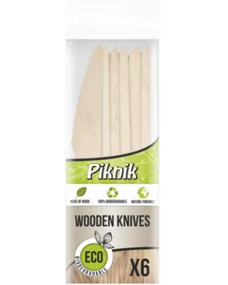 Noże Drewniane Jednorazowe Eco Piknik 6szt