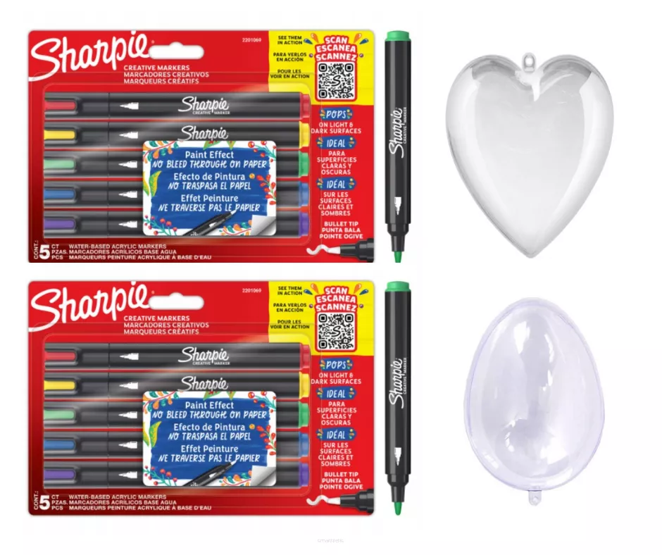 2 Zestawy Markerów Akrylowych Sharpie + jajko i serce do zdobienia