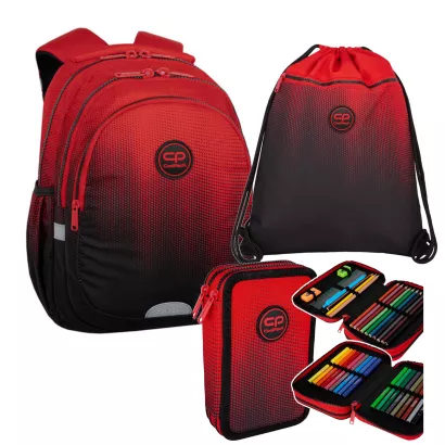 Zestaw Plecak Coolpack Gradient Cranberry + Worek + Piórnik z wyposażeniem