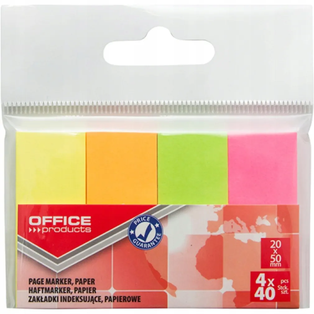 Zakładki Indeksujące Papierowe 4x40 Zakładek Neonowe Office Products SmartKleks.pl
