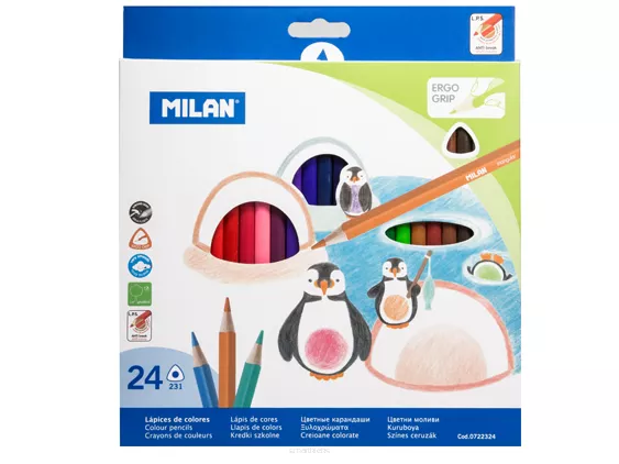 Kredki ołówkowe trójkątne Milan 24 kolory