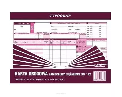 Karta Drogowa Samochody Ciężarowe SM 102 