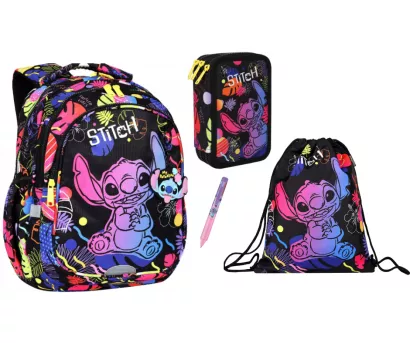 Zestaw Coolpack Stich Black Plecak+Worek+Piórnik+Długopis