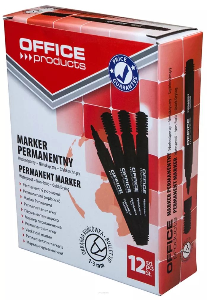 12 x Marker permanentny OFFICE PRODUCTS, okrągły, 1-3mm (linia), czarny