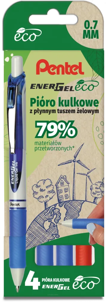 Pióro Kulkowe Zestaw 4 Szt. Pentel 0,7 mm Czerwony SmartKleks.pl