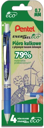 Pióro Kulkowe Zestaw 4 Szt. Pentel 0,7 mm Czerwony