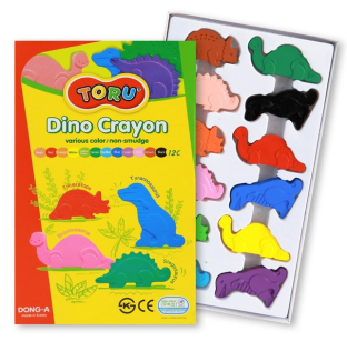 Kredki w Kształcie Dinozaurów Świecowe 12 Kolorów Dong-A 