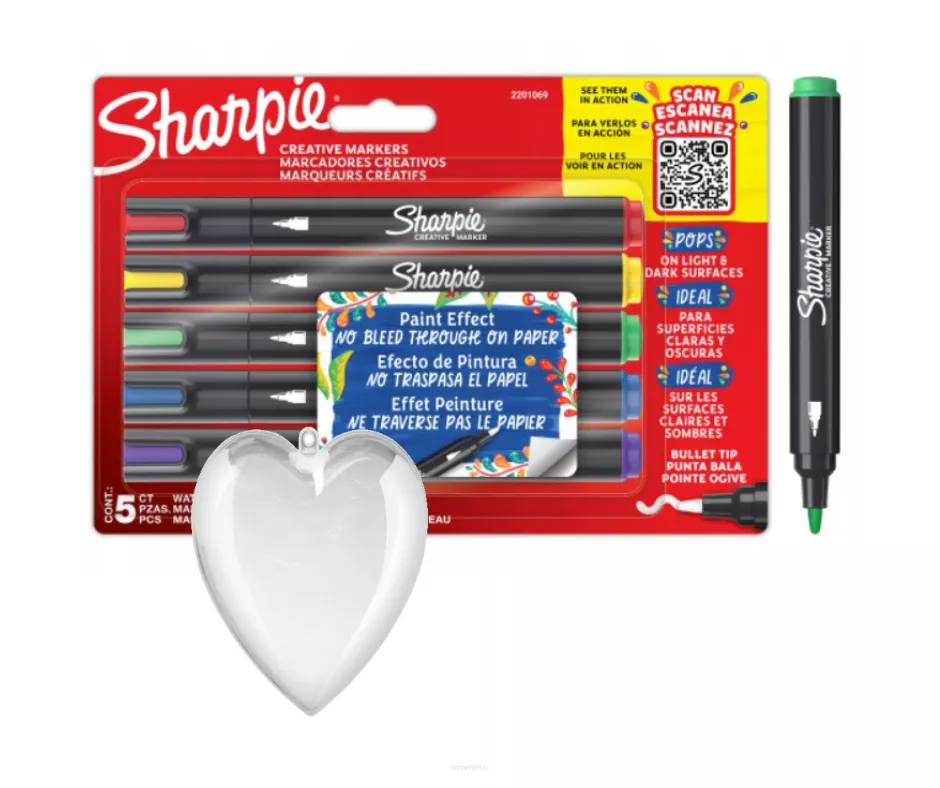 Markery Akrylowe Sharpie 5szt + akrylowe serce do zdobienia