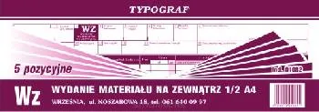 Wz Wydanie materiału na zewnątrz 1/2 A4 /5 pozycyjne Typograf