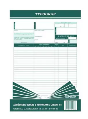 Zamówienie Ogólne Z Rubrykami Liniami A4 Typograf 01067