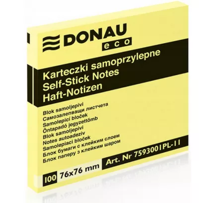 Żółte Karteczki Samoprzylepne 76x76mm Donau