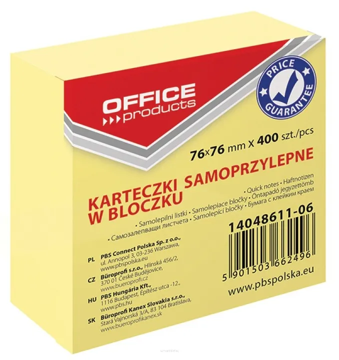 Karteczki Samoprzylepne w Bloczku 400 sztuk Żółte  SmartKleks.pl