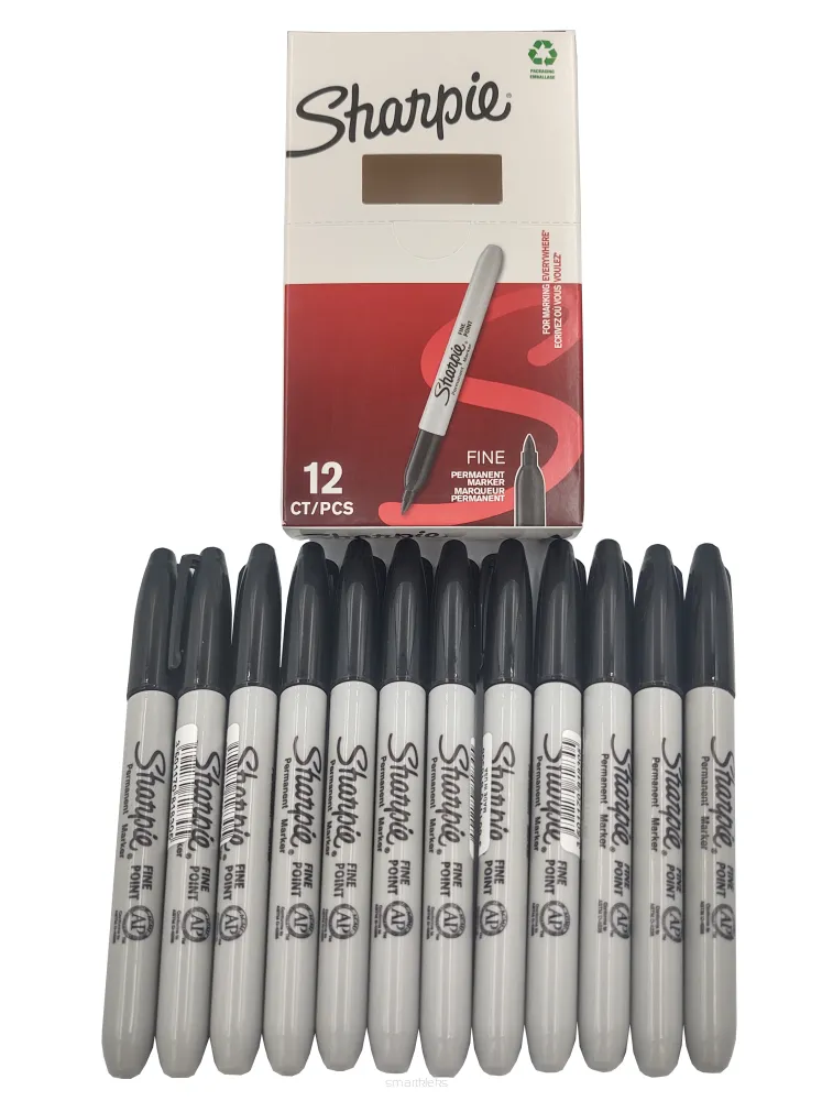Zestaw 12x Marker Permanentny Sharpie Fine Szybkoschnący Czarny