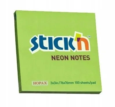Karteczki Samoprzylepne Neonowe Zielone 100k 76x76mm Stick'n