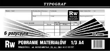 Rw Pobranie materiałów 1/3 A4 / 6 pozycyjne samokop. Typograf
