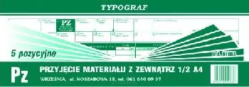 Pz Przyjęcie materiału z zewnątrz 1/2 A4 / 5 pozycyjne Typograf