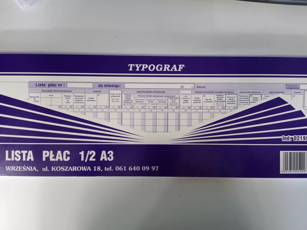 Lista Płac 1/2 A3 Typograf  SmartKleks.pl