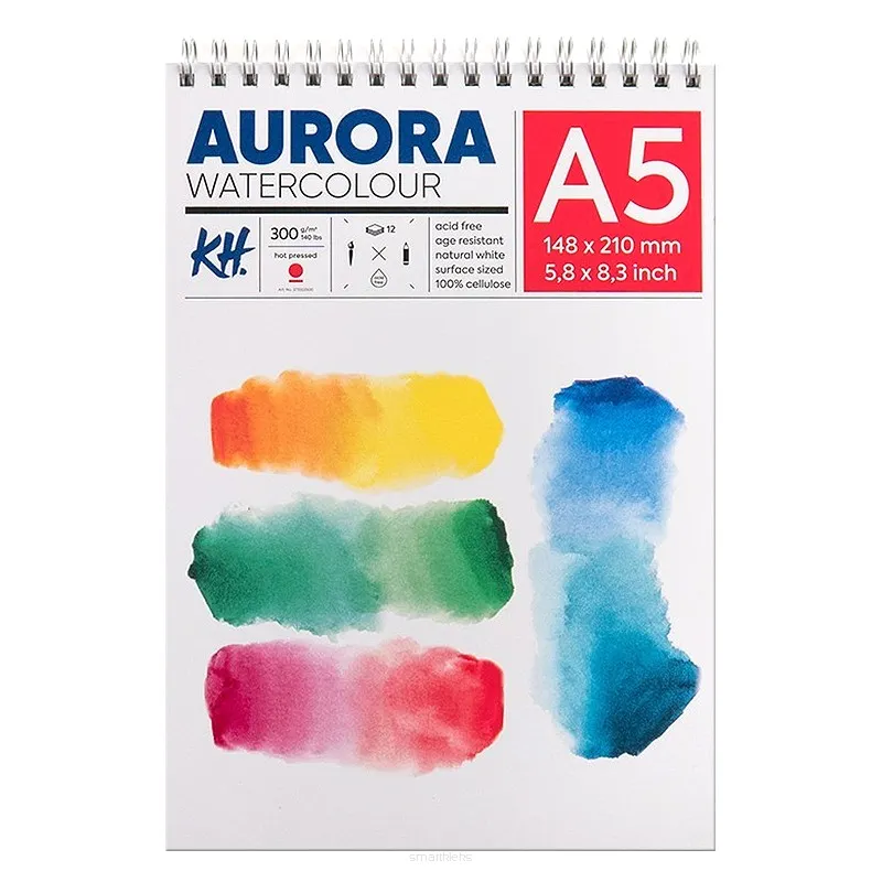 Blok akwarelowy, spirala Aurora HP, A5, 300 g, 12 ark.