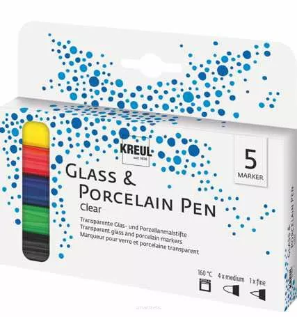 KREUL KOMPLET PISAKÓW DO PORCELANY I SZKŁA CLEAR 5 SZT