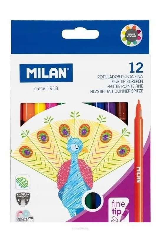 Flamastry Okrągłe Cienkie 12 Kolorów Milan  SmartKleks.pl