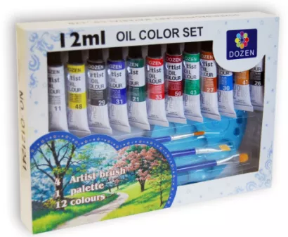 FARBY OLEJNE 12 KOLORÓW 12 ml + PĘDZLE