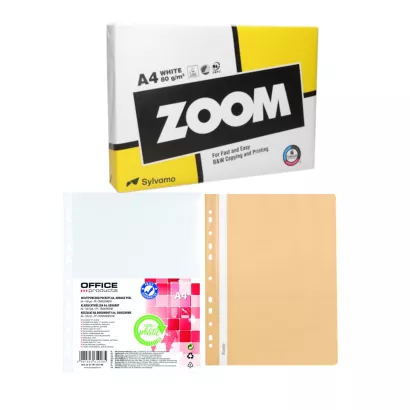 ZESTAW BIUROWY - papier ksero A4 + koszulki 100szt + skoroszyt 25szt