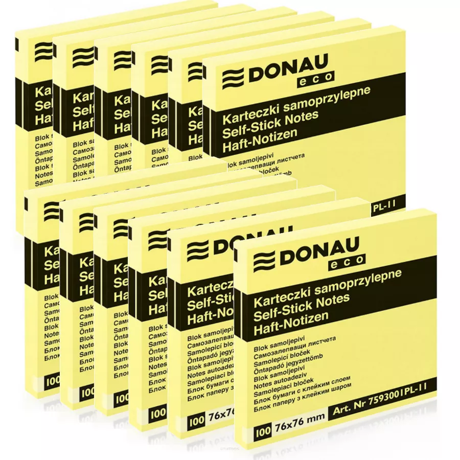 12 x Żółte Karteczki Samoprzylepne 76x76mm Donau