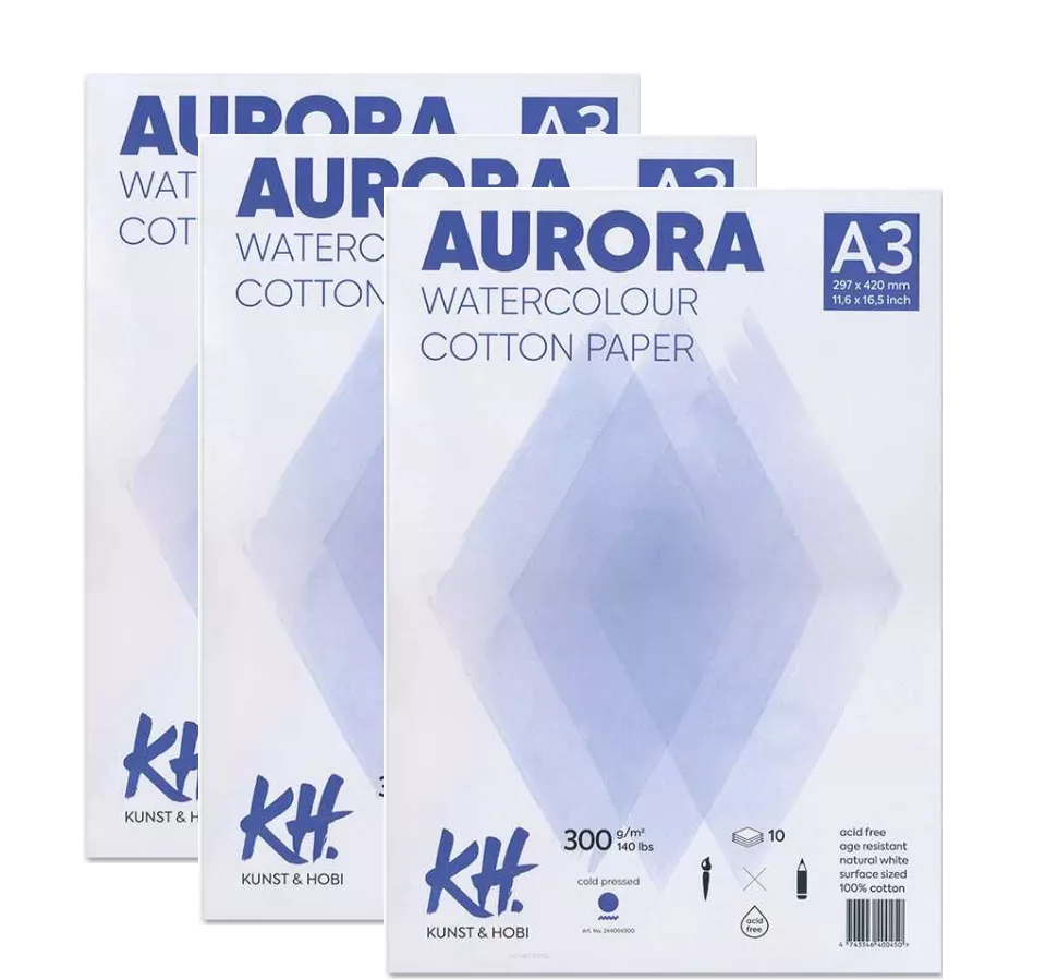 3 x Papier do Akwareli AURORA 100% Bawełna Cold Pressed A3 smartkleks.pl