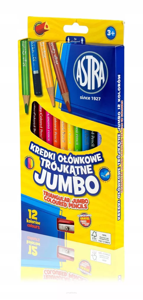 Kredki Ołówkowe Trójkątne Jumbo 12 Kolorów Astra  SmartKleks.pl