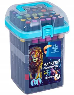 FLAMASTRY ASTRA MARKERY DWUSTRONNE ARTYSTYCZNE 36 KOLORÓW TRÓJKĄTNE