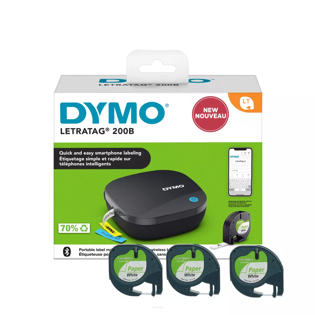 Drukarka etykiet LetraTag 200B + Papierowa Taśma DYMO 3szt smartkleks.pl