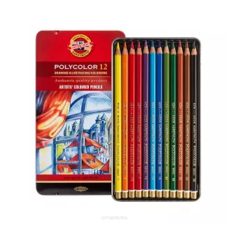 Kredki Ołówkowe Artystyczne Koh-I-Noor Polycolor 12szt Metal smartkleks.pl