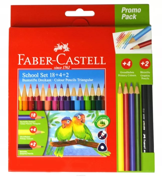 Kredki Ołówkowe Trójkątne 18+4 Kol + 2 Ołówki Faber Castell  SmartKleks.pl