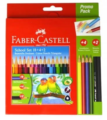 Kredki Ołówkowe Trójkątne 18+4 Kol + 2 Ołówki Faber Castell