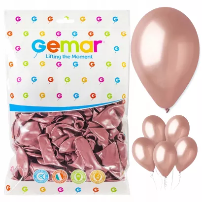 Balony 100 sztuk Metalizowane Różowo-Złote Gemar
