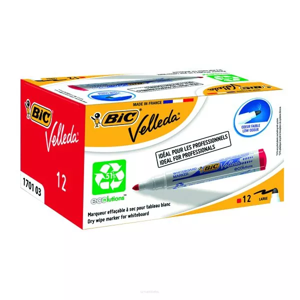 Zestaw 12x Marker Do Tablic Suchościeralnych BiC Velleda Czerwony