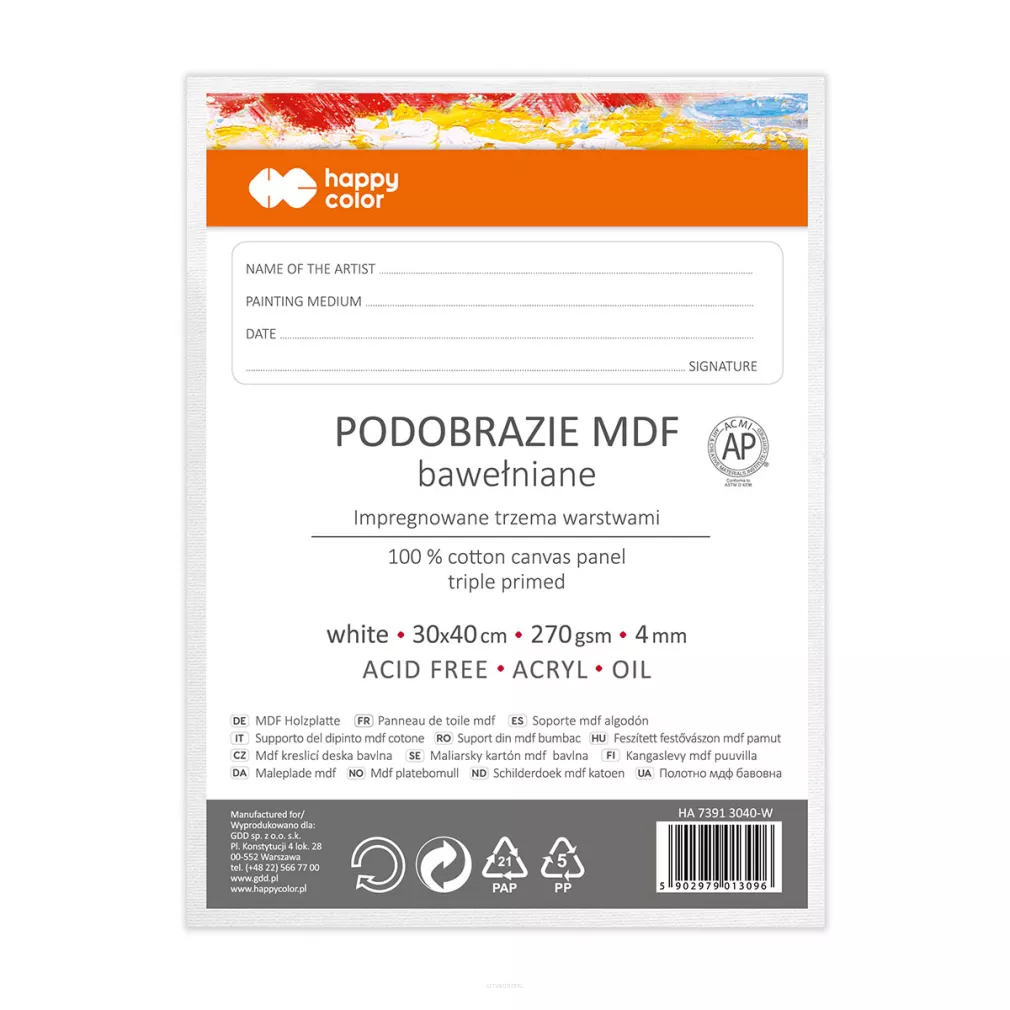 Podobrazie MDF White 30x40 cm 270gsm 4mm