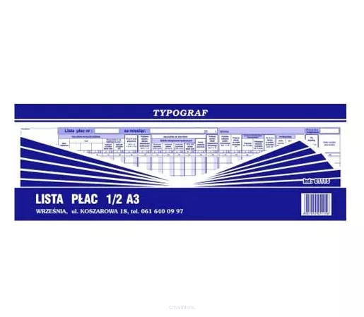 Lista Płac 1/2 A3 Typograf 01115