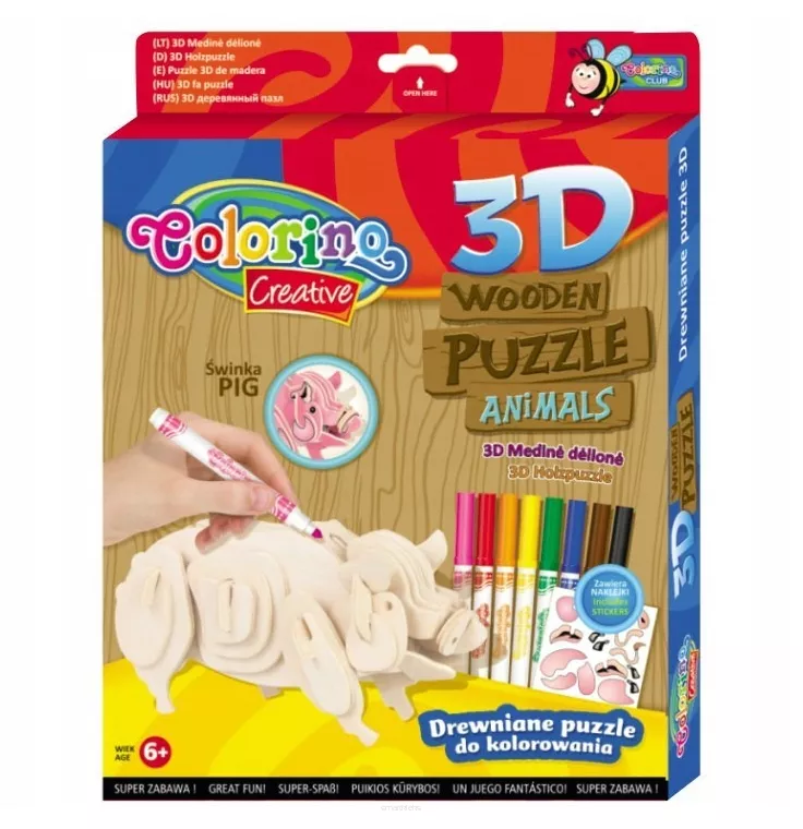 Puzzle Drewniane 3D Colorino Creative Świnka