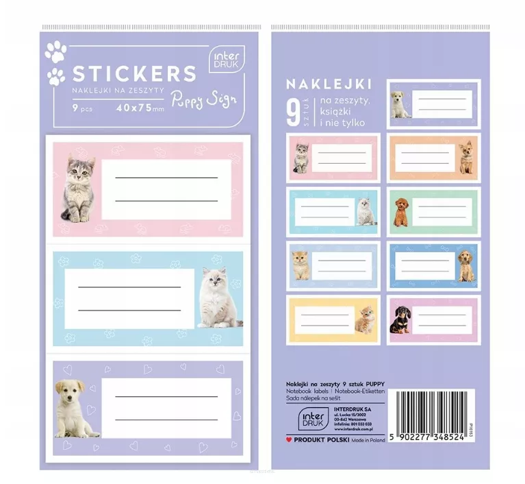 Naklejki na Zeszyty i Książki Puppy Sign Interdruk 9szt smartkleks.pl