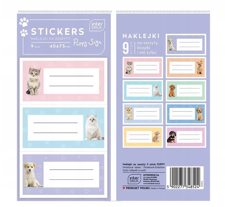 Naklejki na Zeszyty i Książki Puppy Sign Interdruk 9szt smartkleks.pl