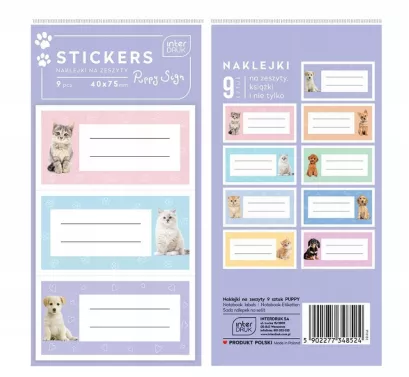 Naklejki na Zeszyty i Książki Puppy Sign Interdruk 9szt