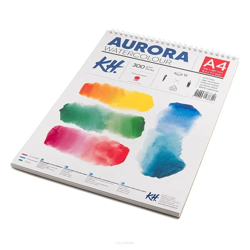 Blok akwarelowy, spirala Aurora HP, A4, 300 g, 12 ark.