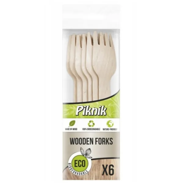 Widelce Drewniane Jednorazowe Eco Piknik 6szt  SmartKleks.pl