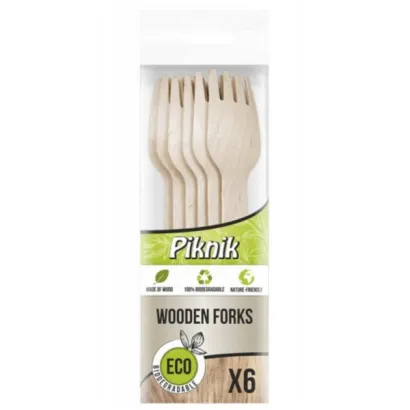 Widelce Drewniane Jednorazowe Eco Piknik 6szt