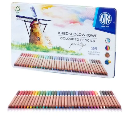 ASTRA Prestige Kredki Ołówkowe Drewno Cedrowe 36 kolorów, metalowe pudełko