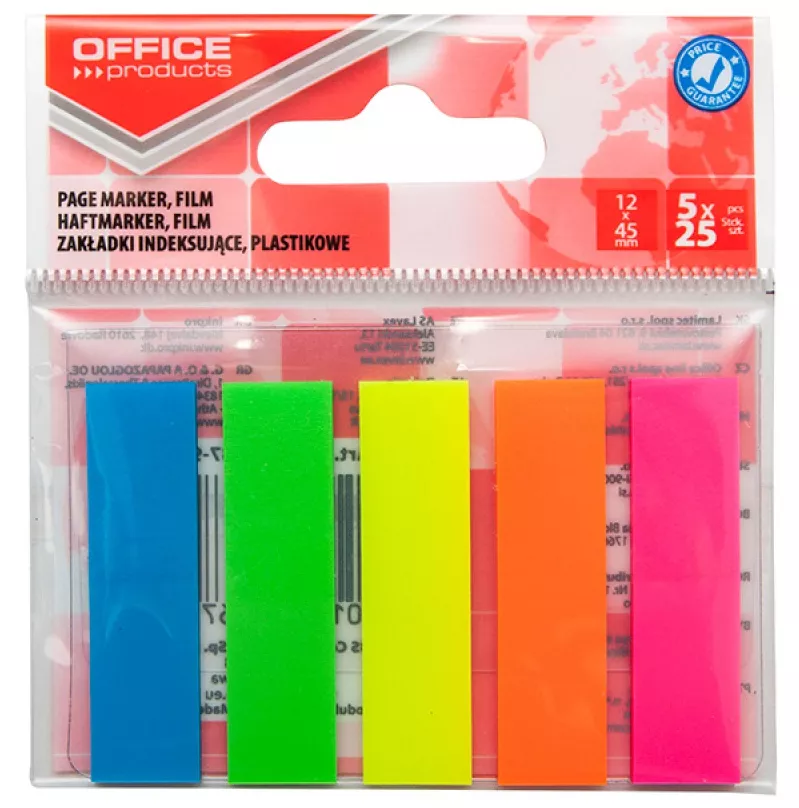 Zakładki Indeksujące PP 12x45mm Office Products 5x25 Neon  SmartKleks.pl